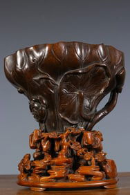 Red Sandalwood Carved Lotus Flower Shape Jue Cup