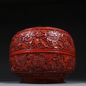 Lacquerware Red Carved Flower and Dragon Pattern Lid Box