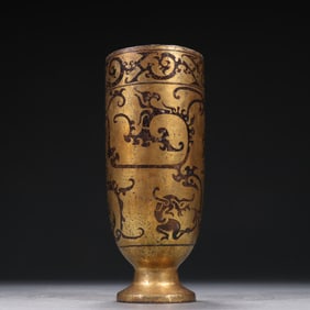 Bronze Gold and Silver Inlaid Carved Beast Pattern Cup