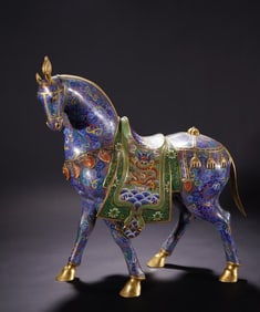 Bronze Cloisonne Carved Flower Pattern Horse Shape Figure