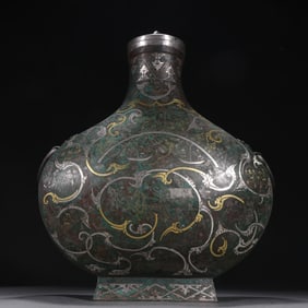 Chinese Bronze Gold and Silver Inlaid Carved Dragon Pattern Pot