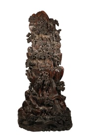 Agarwood Carved Pine Tree and Character Story Figure