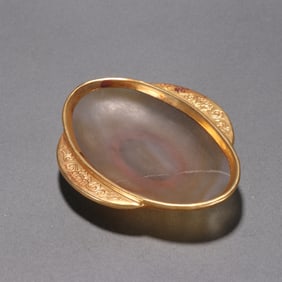 Agate Inlaid Gilt Bronze Carved Flower Pattern Double Ears Cup