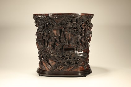 Agarwood Carved Character Story Pattern Brush Pot