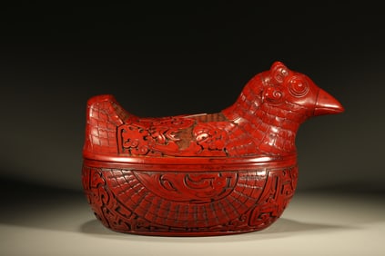 Lacquerware Red Carved Quail Shape Lid Box