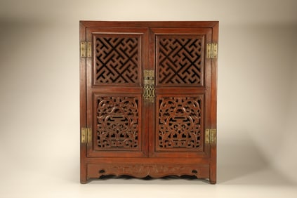 Huanghuali Wood Carved Dragon Pattern Cabinet
