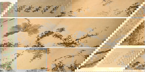 Chinese Drawing Flower and Bird Hand Scroll,Ba Dashanren Mark