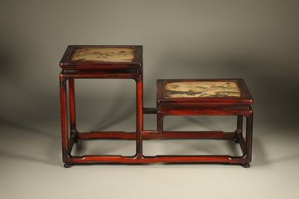 Huanghuali Wood Inlaid Marble Square Table