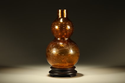 Glassware Carved Flower and Bird & Poetry Pattern Vase