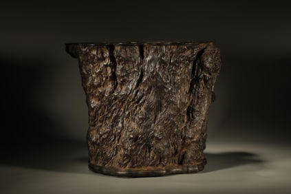 Red Sandalwood Carved Tree Burl Shape Brush Pot