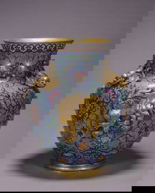 Bronze Cloisonne Carved Flower and Beast Pattern Vase