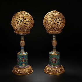 Pair of Bronze Cloisonne Carved Flower and Dragon Pattern Incense Burner
