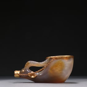 Agate Inlaid Gilt Bronze Carved Ox Shape Cup