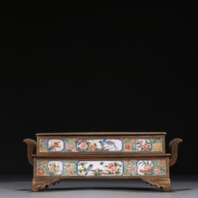 Bronze Enamel Blue Base Carved Flower and Bird Pattern Incense Burner