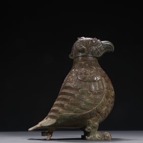 Chinese Bronze Carved Beast Face Pattern Bird Shape Zun