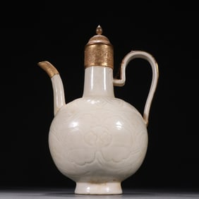 Ding Ware Inlaid Gilt Bronze Carved Flower Pattern Porcelain Pot