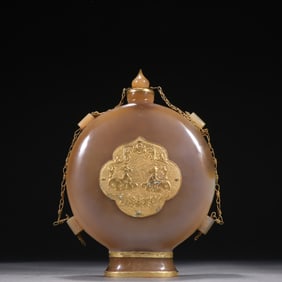 Agate Inlaid Gilt Bronze Carved Deer Pattern Pot