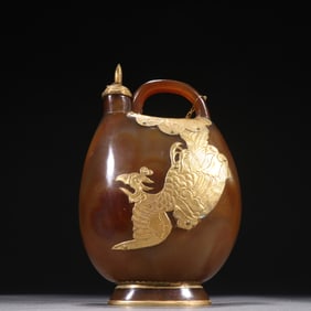 Agate Inlaid Gilt Bronze Carved Phoenix Pattern Pot