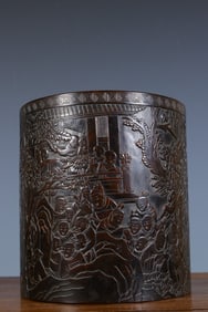 Red Sandalwood Carved Character Story Pattern Brush Pot