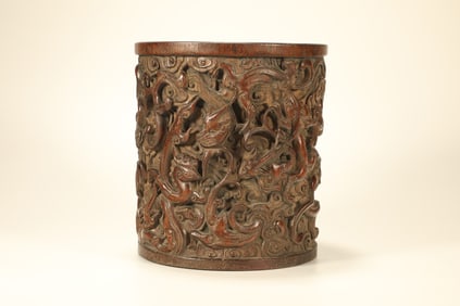 Agarwood Carved Dragon Pattern Brush Pot