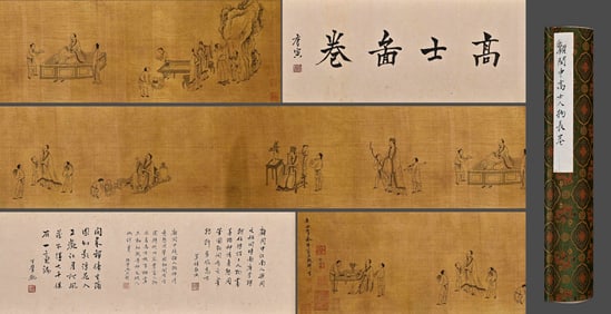Chinese Drawing Character Story Hand Scroll,Gu Minzhong Mark