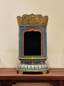 Bronze Cloisonne Carved Flower and Eight Treasure Pattern Buddha Niche