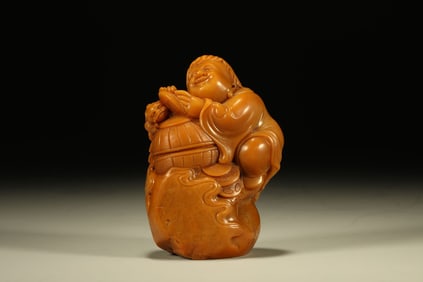 Shoushan Tianhuang Carved Liuhai Playing with Toad Shape Stone Seal