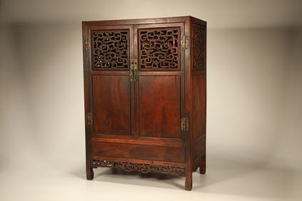 Huanghuali Wood Carved Dragon Pattern Cabinet
