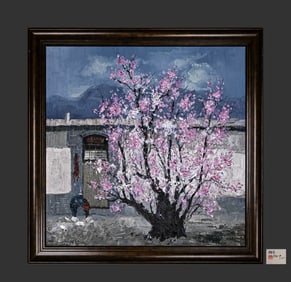 Chinese Drawing Flower Oil Painting,Wu Guanzhong Mark