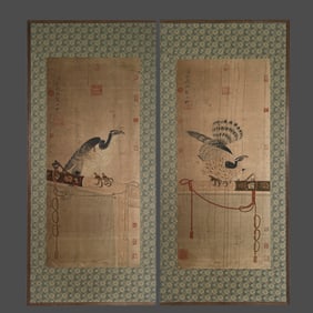 Pair of Chinese Drawing Eagle Painting,Song Huizong Mark