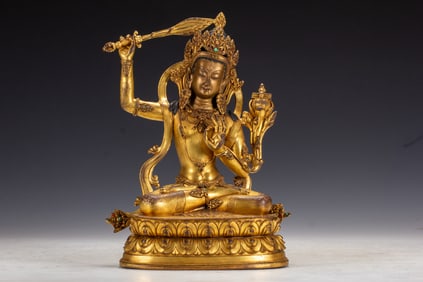 Gilt Bronze Manjushri Figure