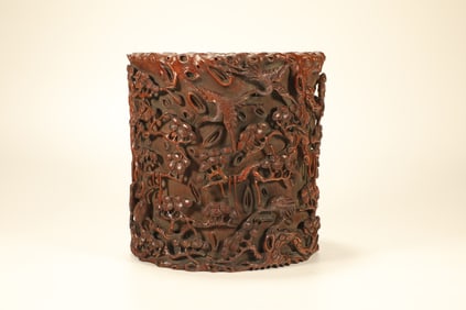 Bamboo Carved Crane Pattern Brush Pot