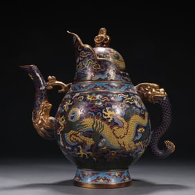 Bronze Cloisonne Carved Dragon Pattern Teapot