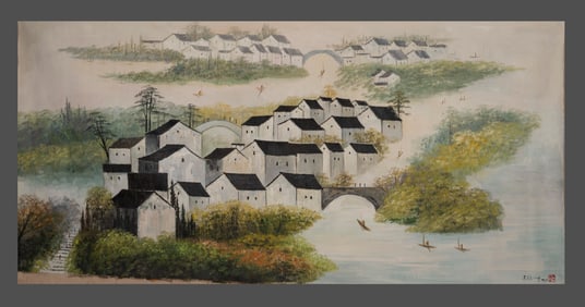 Chinese Drawing Landscape Oil Painting,Wu Guanzhong Mark
