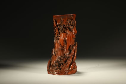 Boxwood Carved Plum Flower Pattern Brush Pot