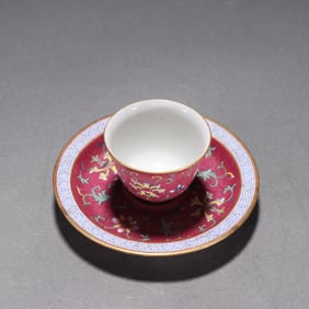 Famille Rose Flower Pattern Porcelain Cup and Plate