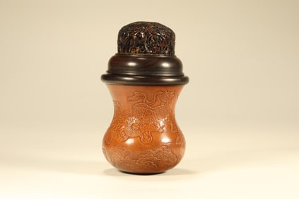 Bamboo Carved Lion Pattern Cricket Jar