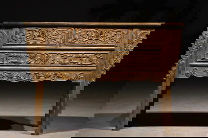 Huanghuali Wood Carved Flower and Dragon Pattern Table