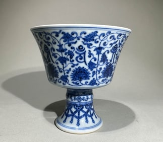 Blue and White Flower and Sanskrit Pattern Porcelain Cup