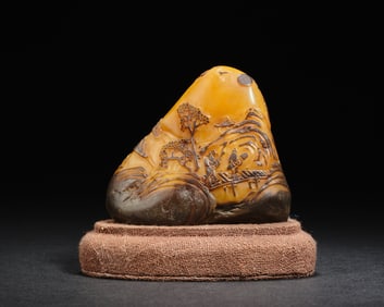 Shoushan Tianhuang Carved Character and Landscape Pattern Ornament