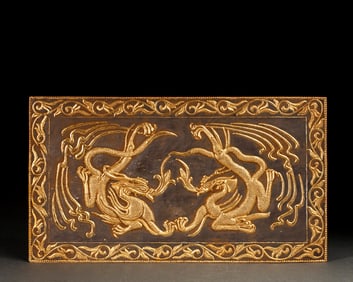 Gilt Silver Carved Dragon and Flower Pattern Woodblock
