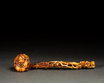 Bone Carved Flower Pattern RuYi Ornament