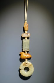 Group of Four Jade Carved Dragon and Bird Shape Ornament