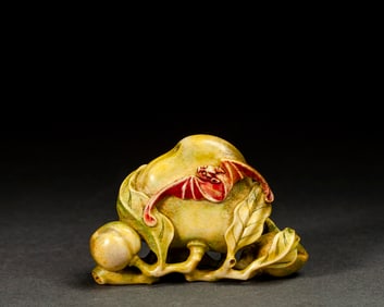 Bone Carved Bat and Peach Shape Ornament