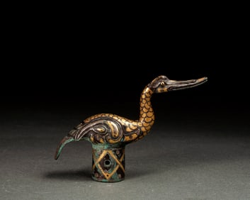 Bronze Gold and Silver Inlaid Carved Crane Shape Ornament