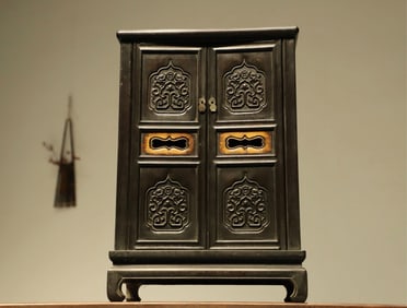 Red Sandalwood Inlaid Boxwood Carved Flower Pattern Buddha Niche