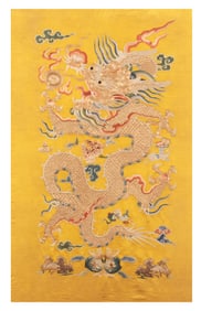 Silk Embroidery Carved Dragon and Flower Pattern Painting