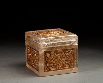 White Crystal Inlaid Gilt Bronze Carved Buddha Pattern Lid Box