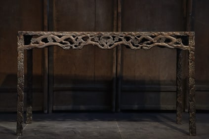 Huanghuali Wood Carved Plum Flower Pattern Table