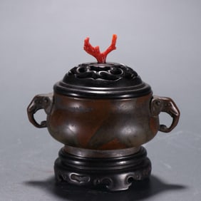 Bronze Double Elephant Ears Incense Burner